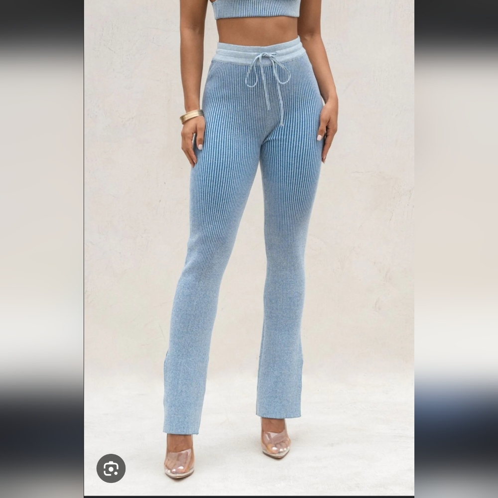 JLUXLABEL Blue Ribbed Knit Pants